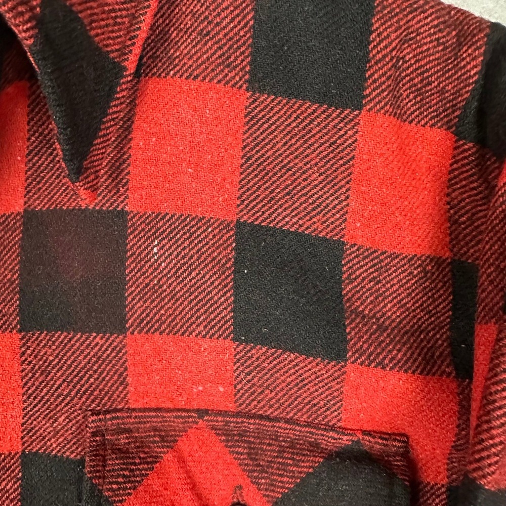 Vtg 70s Sears Kings Road Buffalo Plaid Wool Shirt Jacket CPO Red Black XL - Picture 7 of 11